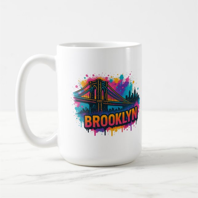 Brooklyn Bridge Graffiti Popkonst – Färgglad Urban Kaffemugg (Vänster)