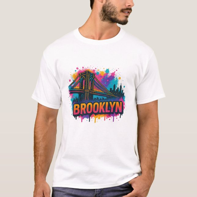 Brooklyn Bridge Graffiti Popkonst – Färgglad Urban T Shirt (Framsida)