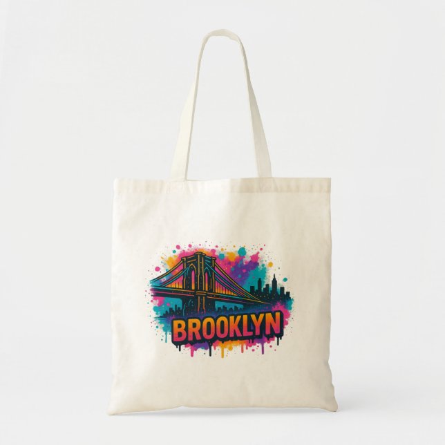 Brooklyn Bridge Graffiti Popkonst – Färgglad Urban Tygkasse (Framsidan)