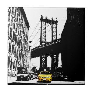 Brooklyn Bridge Gult Taxi New York City Ny Nyc Kakelplatta