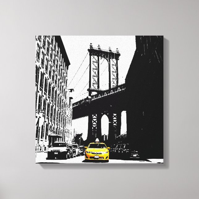 Brooklyn Bridge Gult Taxi New York City Nyc Canvastryck (Framsida)