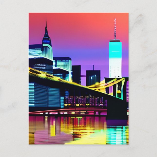 Brooklyn Bridge i kväll/i natt Vykort (Framsida)