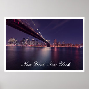 Brooklyn Bridge i Night, Öster River, Manhattan Poster