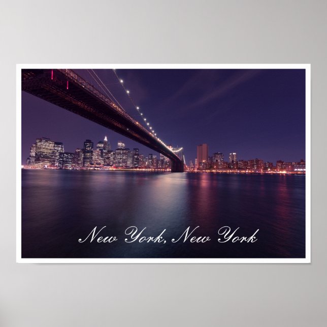 Brooklyn Bridge i Night, Öster River, Manhattan Poster (Framsidan)