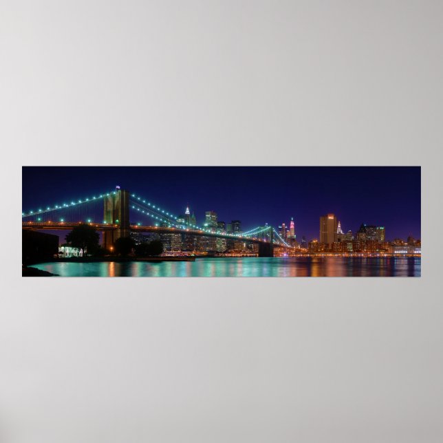 Brooklyn Bridge i Night Panorama Poster (Framsidan)