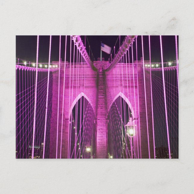 Brooklyn Bridge Lit Lila Vykort (Framsida)