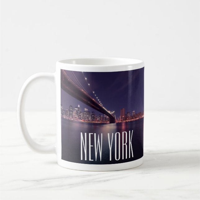 Brooklyn Bridge, Manhattan Night Ljus, New York Kaffemugg (Vänster)