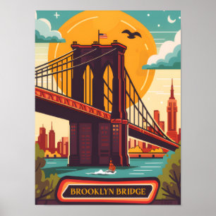 Brooklyn Bridge Manhattan NYC Retro Resa Poster