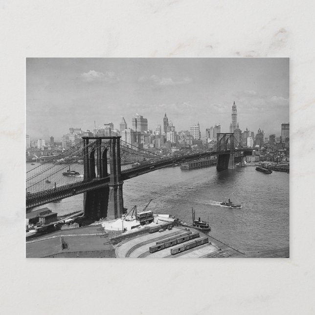 Brooklyn Bridge & Manhattan Skyline, 1920 Vykort (Framsida)