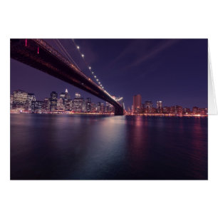 Brooklyn Bridge, Manhattan Skyline, City Ljus Hälsningskort
