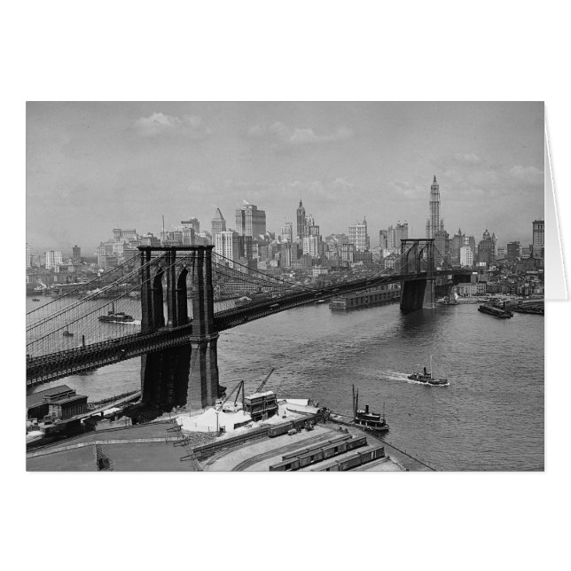 Brooklyn Bridge & Manhattanutsikt, 1920 Hälsningskort (Framsidan Horizontal)