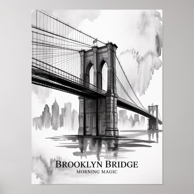 Brooklyn Bridge Morning Magic Bläck Poster (Framsidan)
