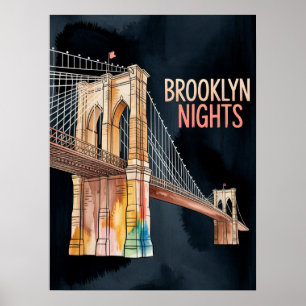 Brooklyn bridge nattetid i dumbo poster