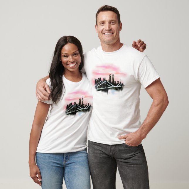 Brooklyn Bridge Nattlig Stadsscen - Rosa Solnedgån T Shirt (Unisex)