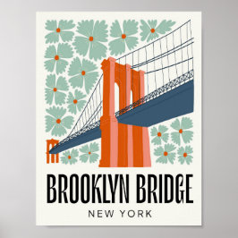 Brooklyn Bridge New York abstrakt blommigt rese Poster