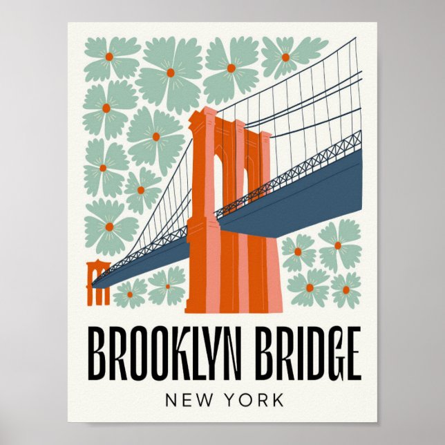 Brooklyn Bridge New York abstrakt blommigt rese Poster (Framsidan)