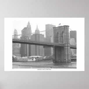 Brooklyn Bridge New York, B&W färg flagga Poster