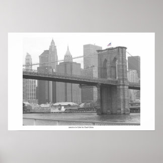 Brooklyn Bridge New York, B&W färg flagga Poster