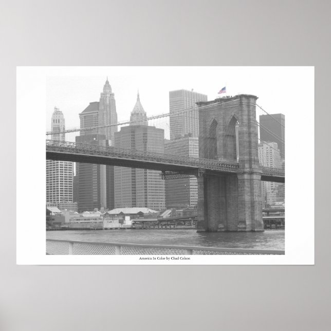 Brooklyn Bridge New York, B&W färg flagga Poster (Framsidan)