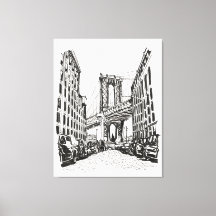 Brooklyn Bridge New York Black White Illustration