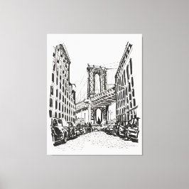 Brooklyn Bridge New York Black White Illustration Canvastryck