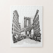Brooklyn Bridge New York Black White Illustration