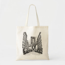 Brooklyn Bridge New York Black White Illustration Tygkasse
