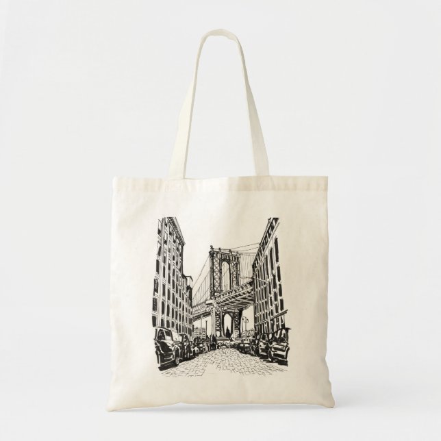 Brooklyn Bridge New York Black White Illustration Tygkasse (Framsidan)