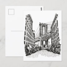 Brooklyn Bridge New York Black White Illustration