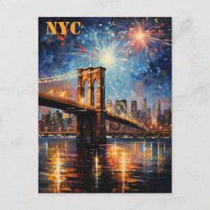 Brooklyn Bridge New York City Fireworks Travel Vykort