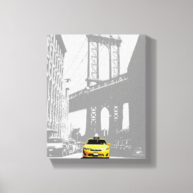 Brooklyn Bridge New York City Gult Taxi Nyc Canvastryck (Framsida)