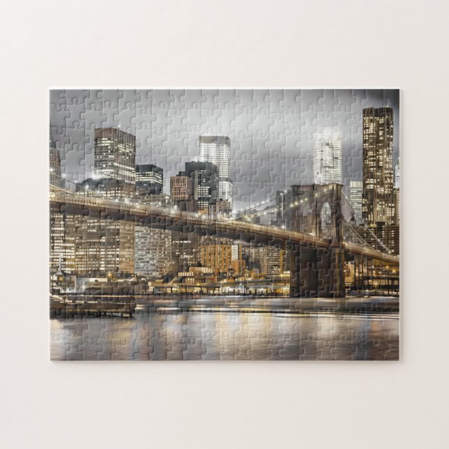 Brooklyn Bridge New York Night Jigsaw Puzzle Pussel (Horisontell)
