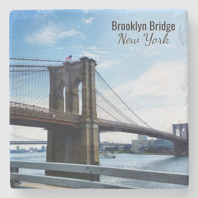 Brooklyn Bridge New York Souvenir Stone Coaster Stenunderlägg (Framsidan)