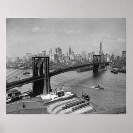 Brooklyn Bridge & New Yorks skyline, 1920. Vintage Poster