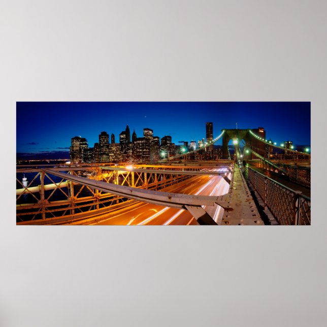 Brooklyn Bridge Night Panorama NYC Poster (Framsidan)