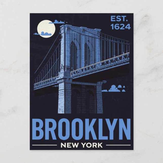 Brooklyn Bridge Night Retro Travel Vykort (Framsida)