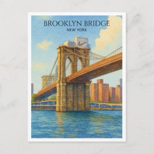 Brooklyn Bridge NYC Akvarell Reskort Helg Vykort