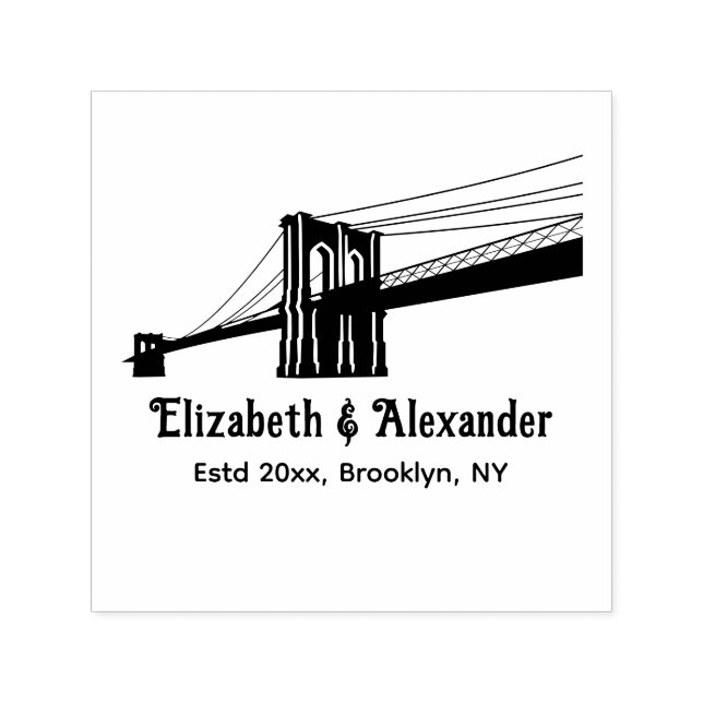 Brooklyn Bridge NYC Bröllopspar Estd Datum Plats Självfärgande Stämpel (Design)