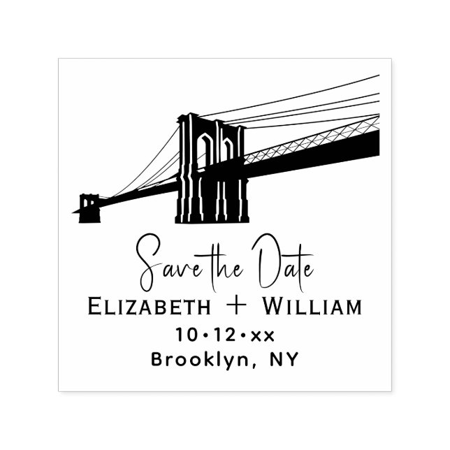 Brooklyn Bridge NYC Bröllopspar Save the Date Självfärgande Stämpel (Design)