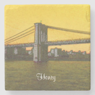 Brooklyn Bridge NYC Gul 4Henry (Namn) Stenunderlägg