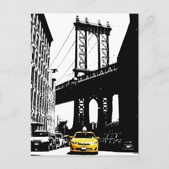 Brooklyn Bridge Nyc New York City Gult Taxi Helg Vykort (Framsida)