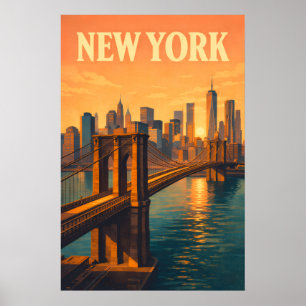 Brooklyn Bridge NYC Resa New York Vintage Poster
