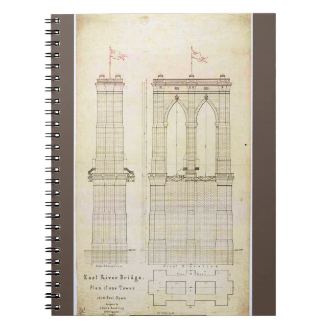 Brooklyn Bridge NYC-vintage för arkitektur Anteckningsbok (Framsidan)