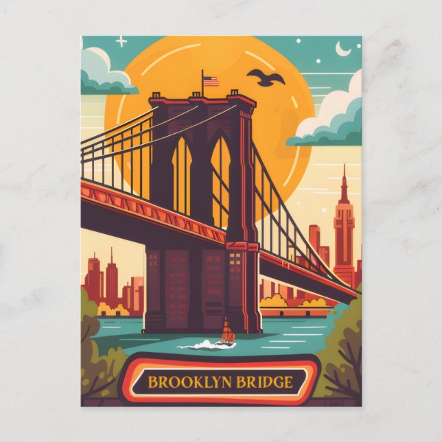 Brooklyn Bridge NYC Vintage Resa Vykort (Framsida)