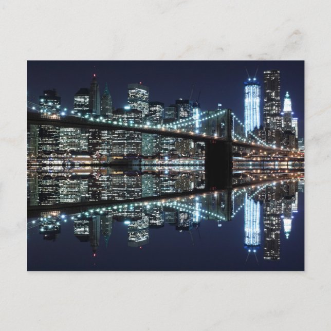 Brooklyn Bridge och Frihetsgudinnan på natten Vykort (Framsida)