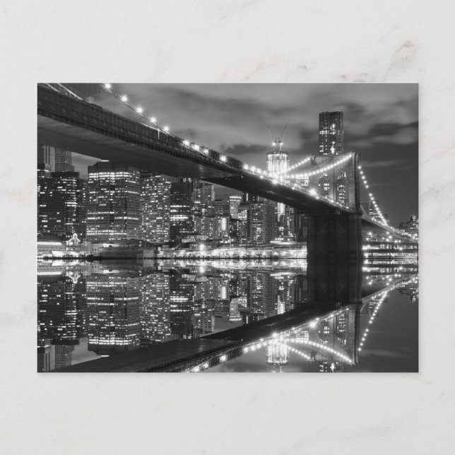 Brooklyn Bridge och Frihetsgudinnan på natten Vykort (Framsida)