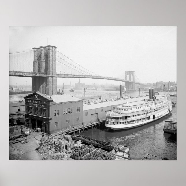 Brooklyn Bridge och kajer, 1905. Gammalt foto Poster (Framsidan)