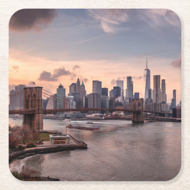 Brooklyn Bridge och Lower Manhattan Underlägg Papper Kvadrat (Framsidan)