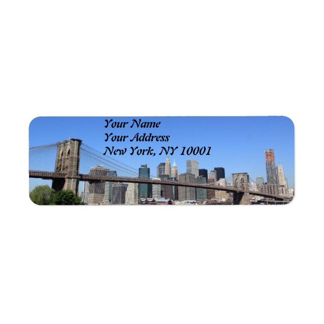 Brooklyn Bridge och Manhattan Skyline Returadress Etikett (Framsidan)
