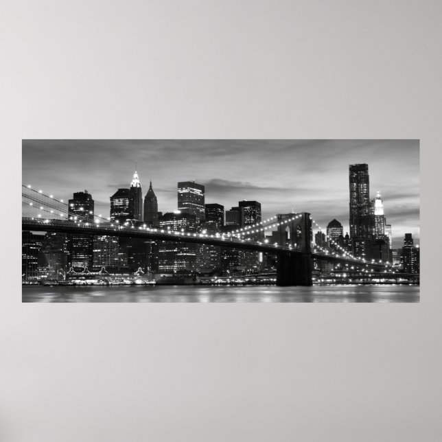 Brooklyn Bridge och Manhattan Skyline vid Nattens  Poster (Framsidan)